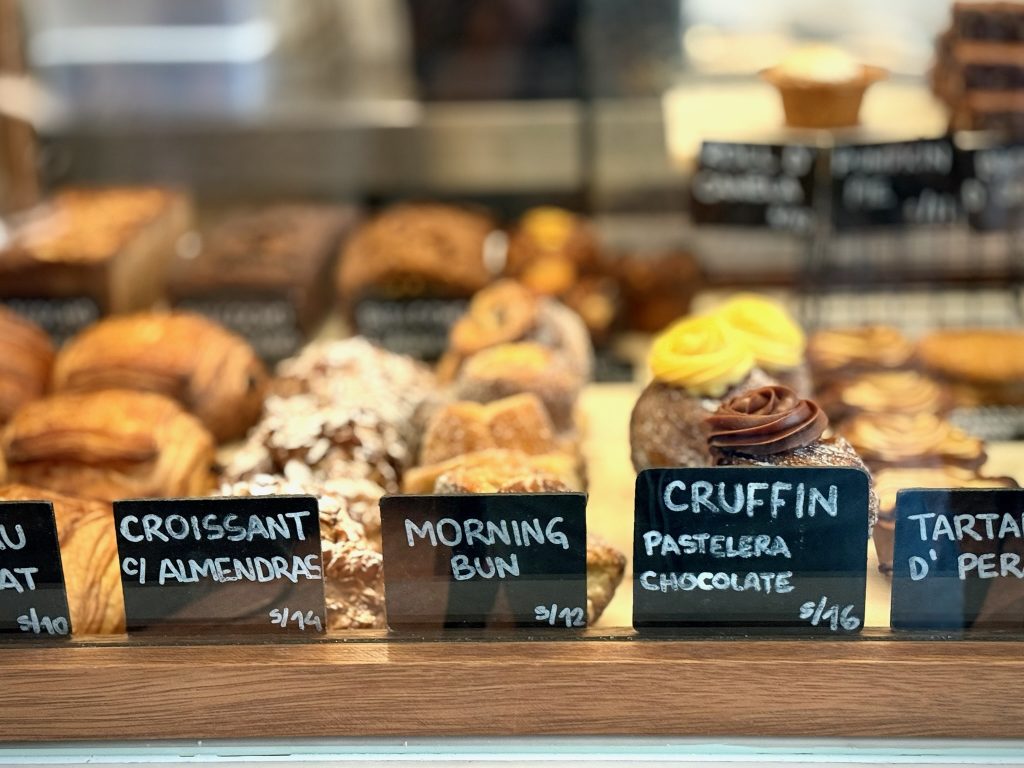 bakery, baked goods behind counter in lima peru