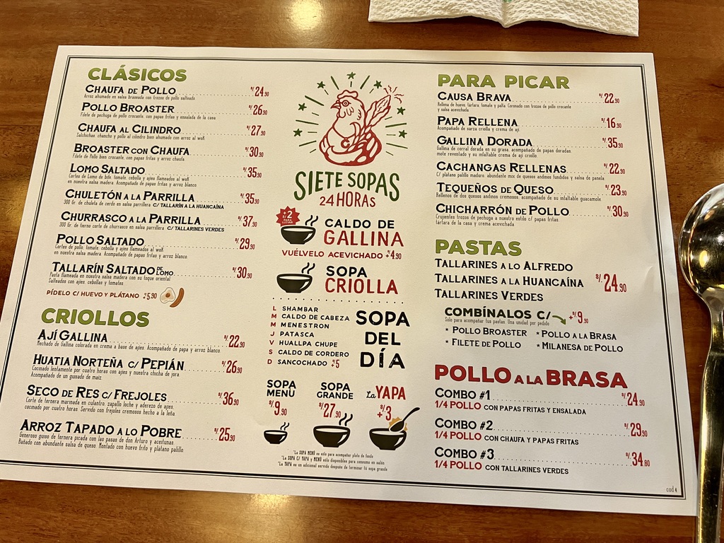 siete sopas menu in lima peru