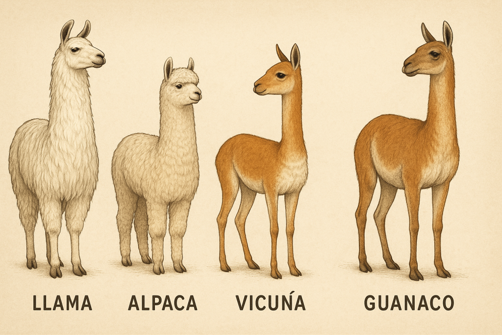 illustration chart of llama, alpaca, vicuna and guanaco