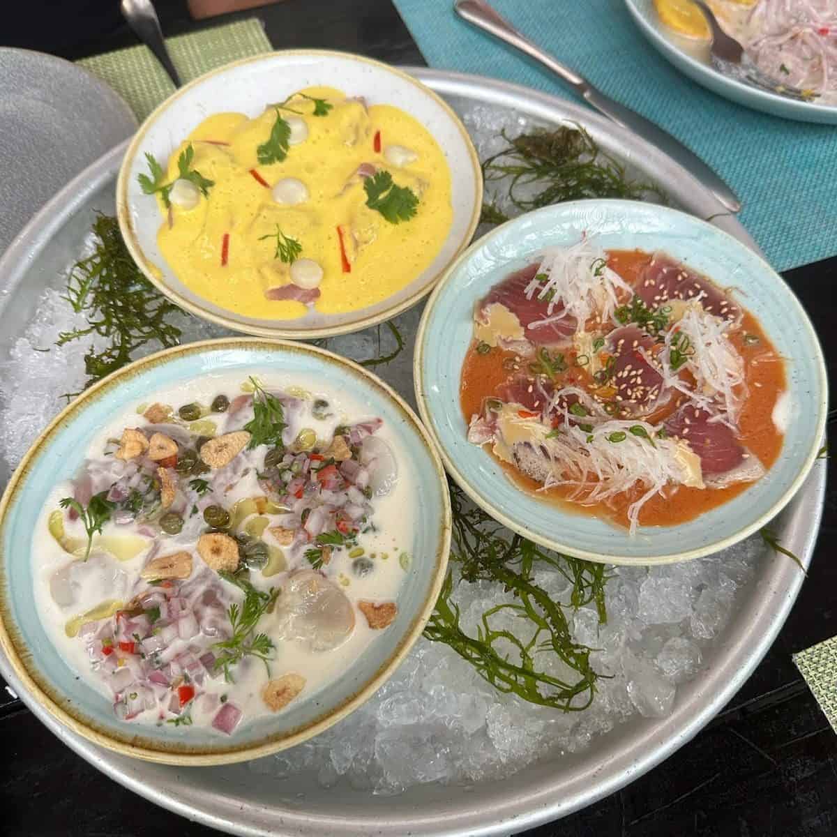 three peruvian dishes, ceviche