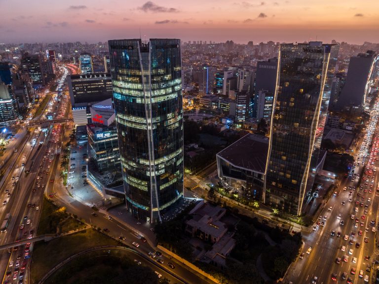 aerial view of city at dusk in lima peru