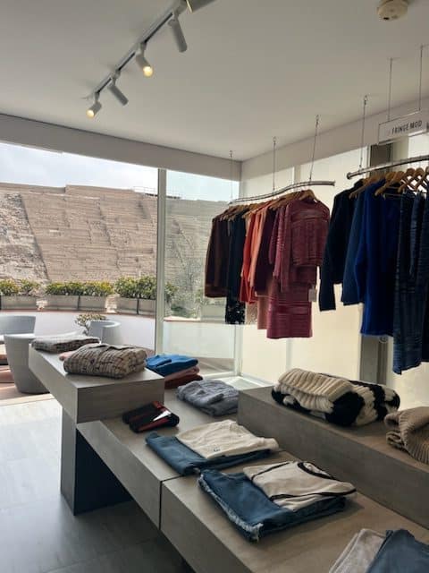 inside fringe mod store across from Huaca Pucllana ruins in Miraflores, lima peru