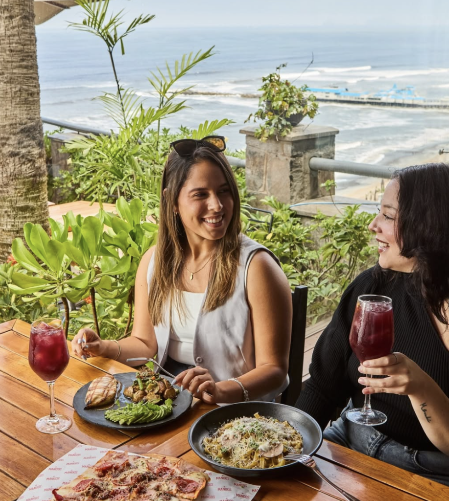two women dining at Mango's, larcomar restaurant, ocean view seating