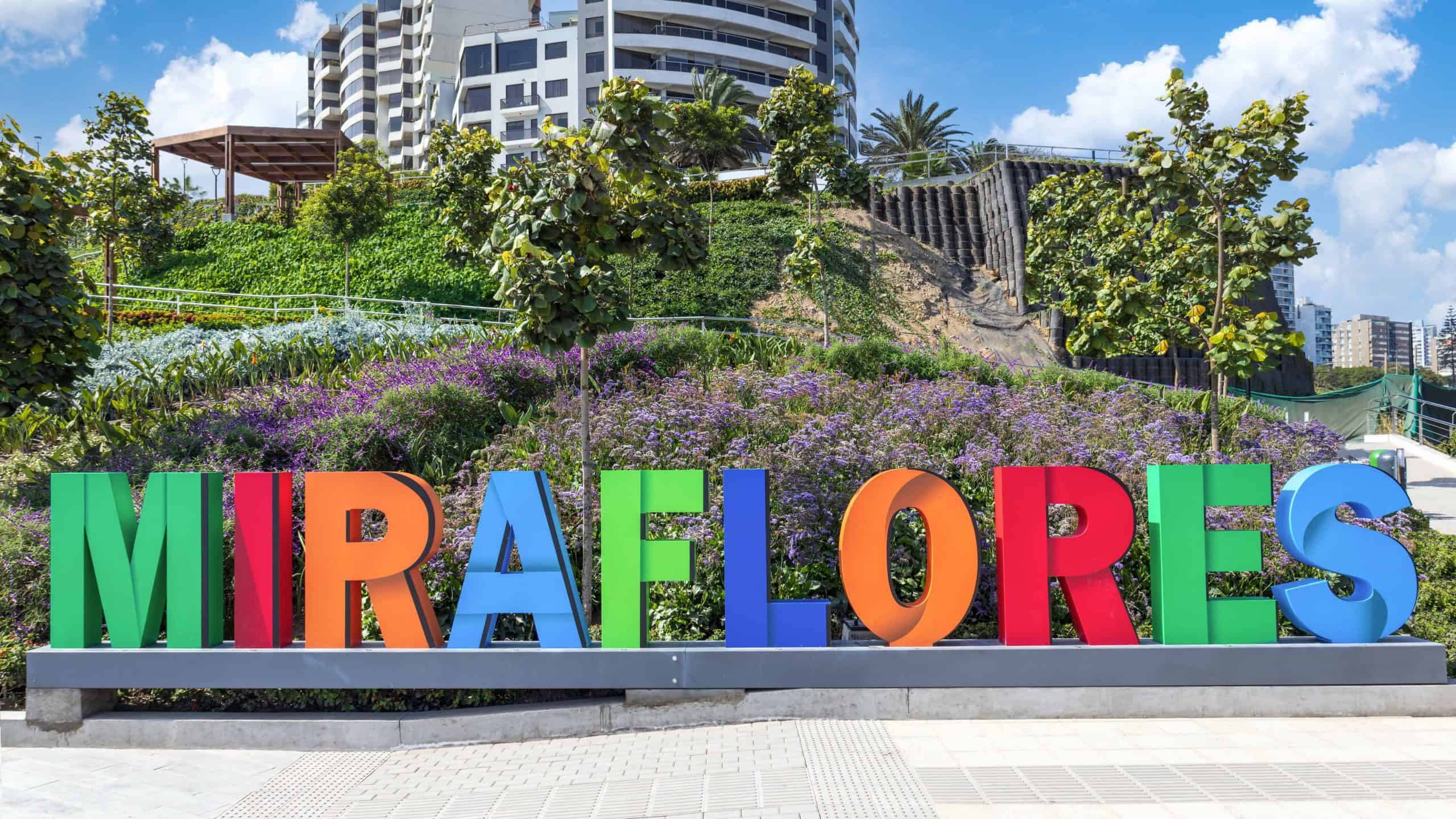 multi-colored miraflores sign in lima peru