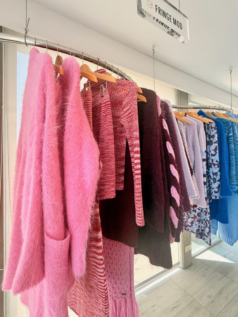 pink sweater, alpaca sweater rack at fringe mod in lima