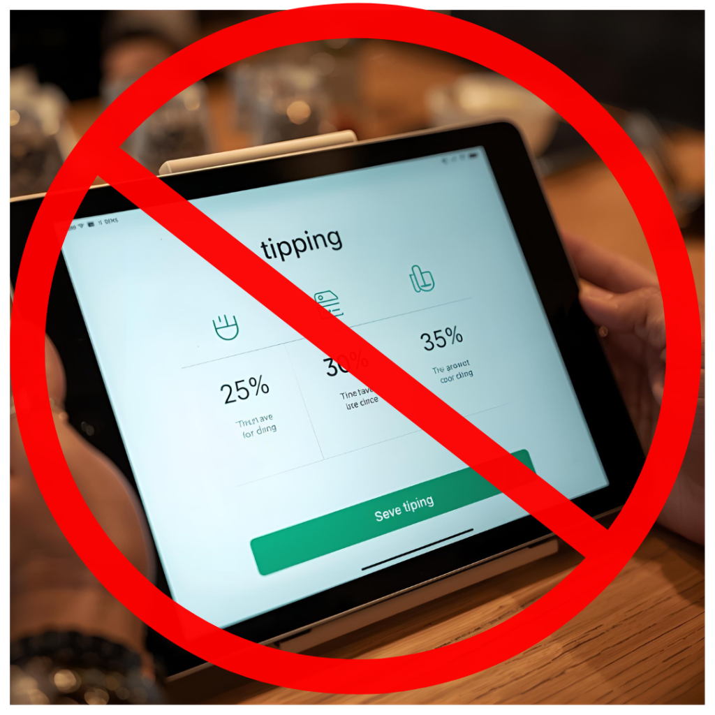 close up of pos system with tipping crossed out