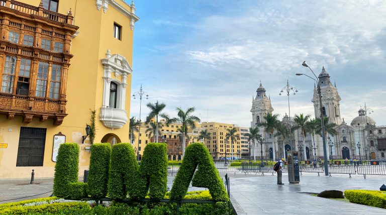 Plaza Mayor in Historic Center of Lima, Peru, Downtown. Cathedral main church