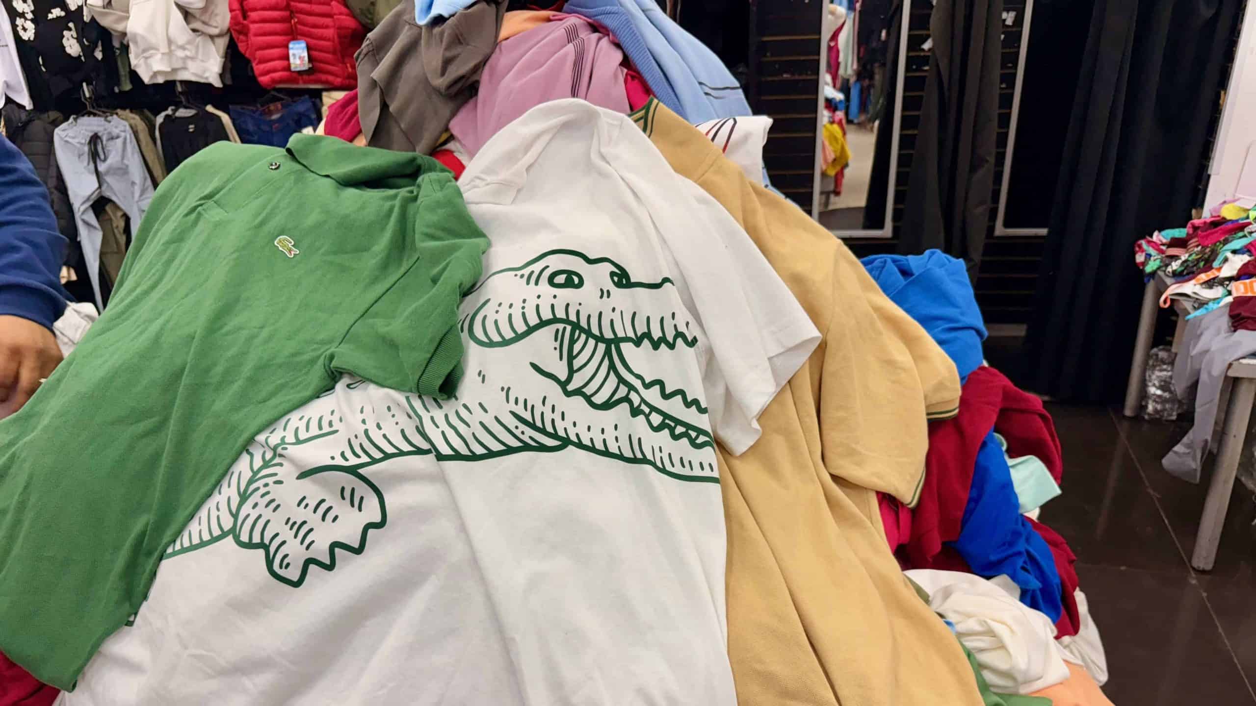 outlet shopping, piles of discount cotton clothing