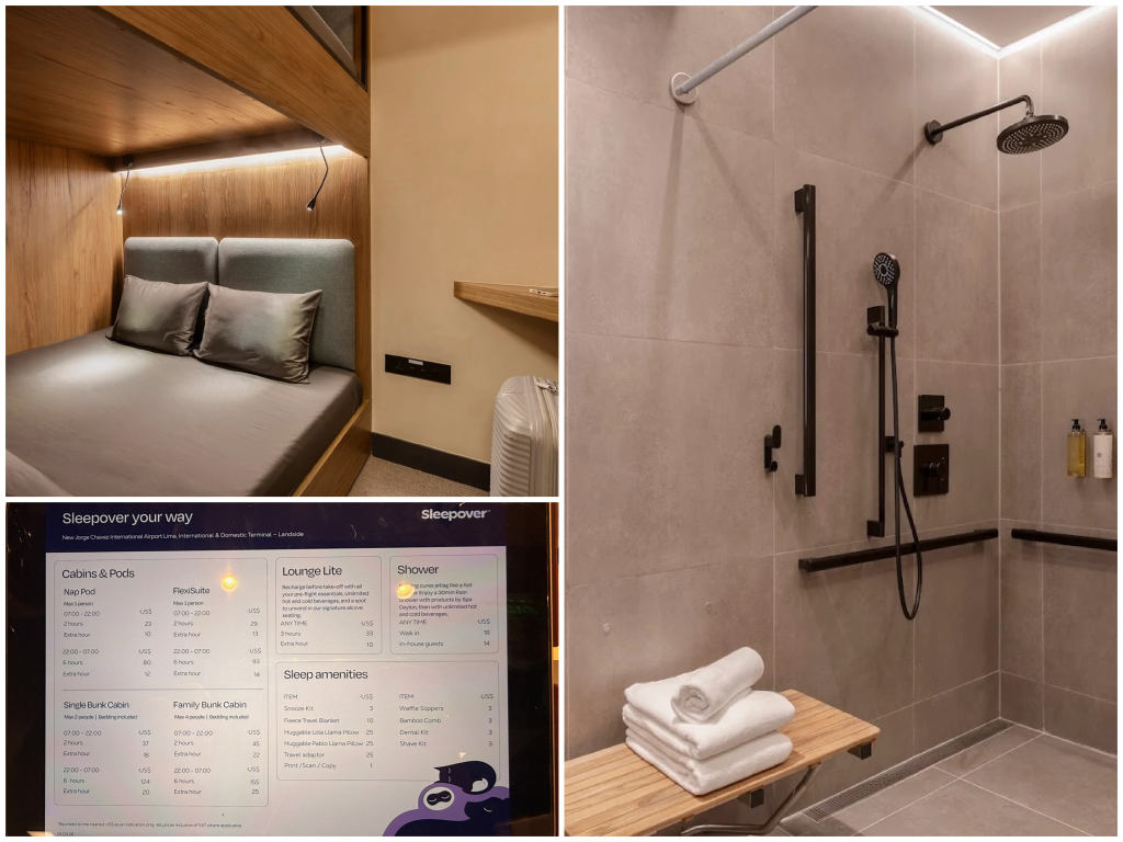 Sleeper Pod booking, bed and shower in lima airport