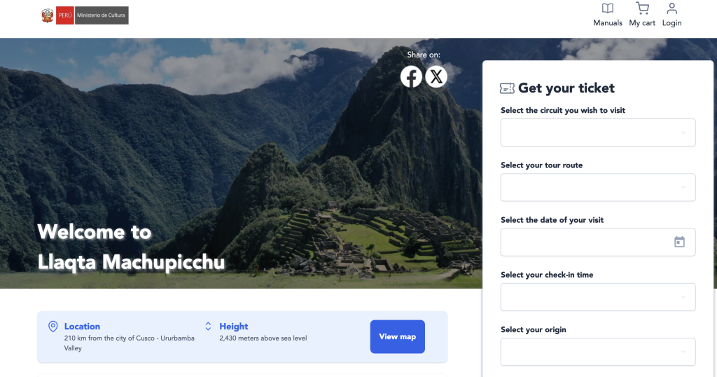machu picchu ticket page screenshot