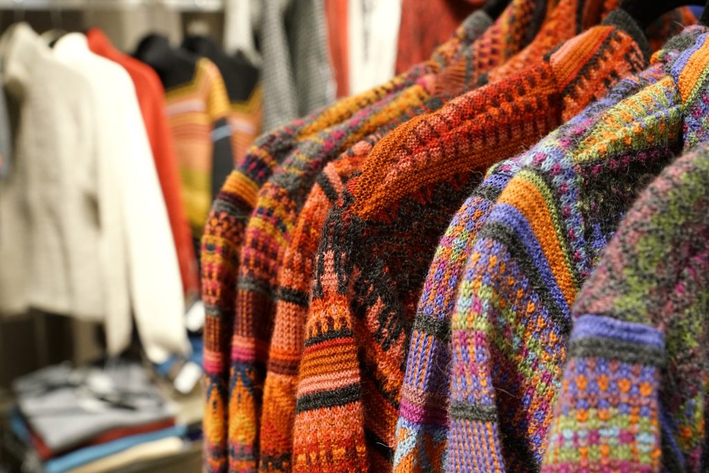 alpaca wool products with colorful traditional patterns