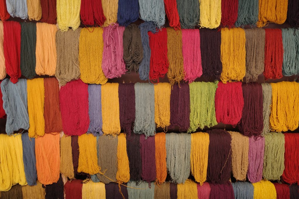 Andean textile weaving made with naturaly dyed Alpaca wool