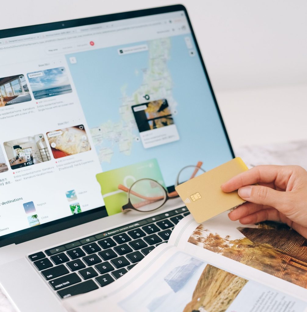 person reviewing travel details before booking, finalizing payment